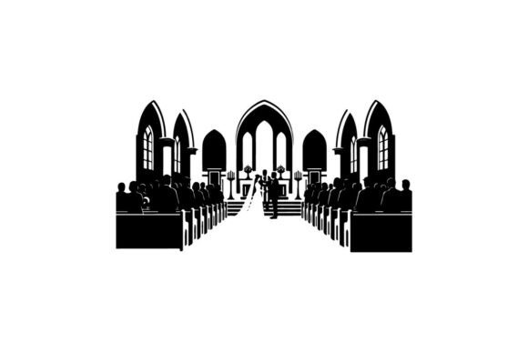 Elegant Wedding Ceremony Church Vector Illustration