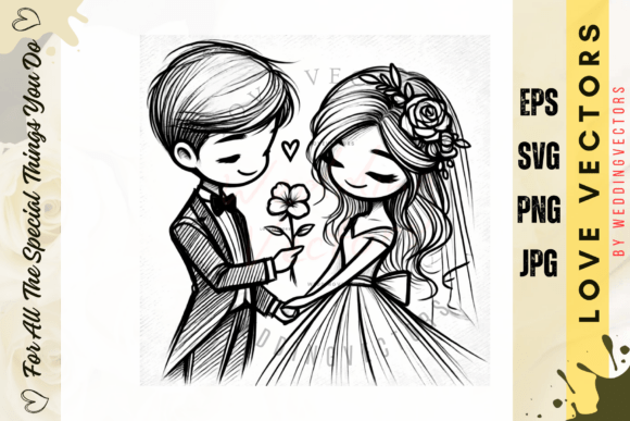 Embrace Soft Luxury with Wedding Couple and Love Vectors - C518