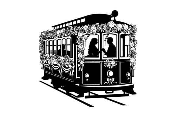 Timeless Charm: The Vintage Wedding Tram Couple Vector Illus