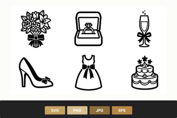 Wedding Bouquet Ring Dress Cake Shoe: A Designer’s Black and White Toolkit