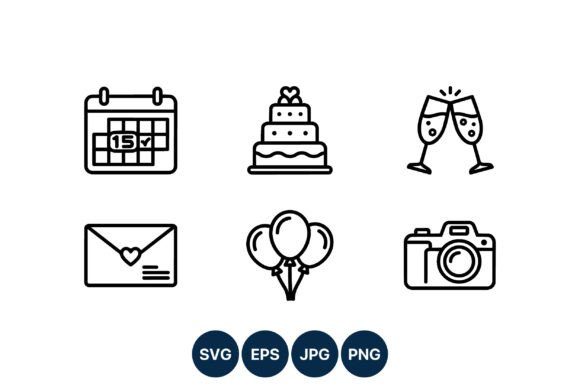 Wedding Celebration Line Art Icons for Modern Design