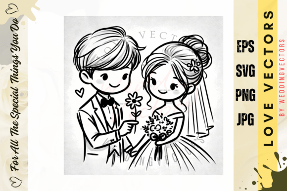 Wedding Couple and Love Vectors - C715: A Romantic Graphic Set